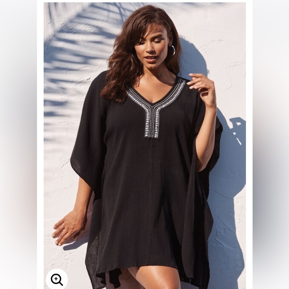 Swimsuits For All Swim Cover Up Size 2X 18 20 Black Silver Jeweled V Neck Sheer - Picture 12 of 12
